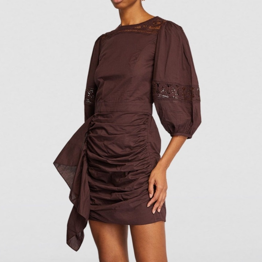 RHODE Chocolate Ruched Mini Dress - Picture 4 of 13